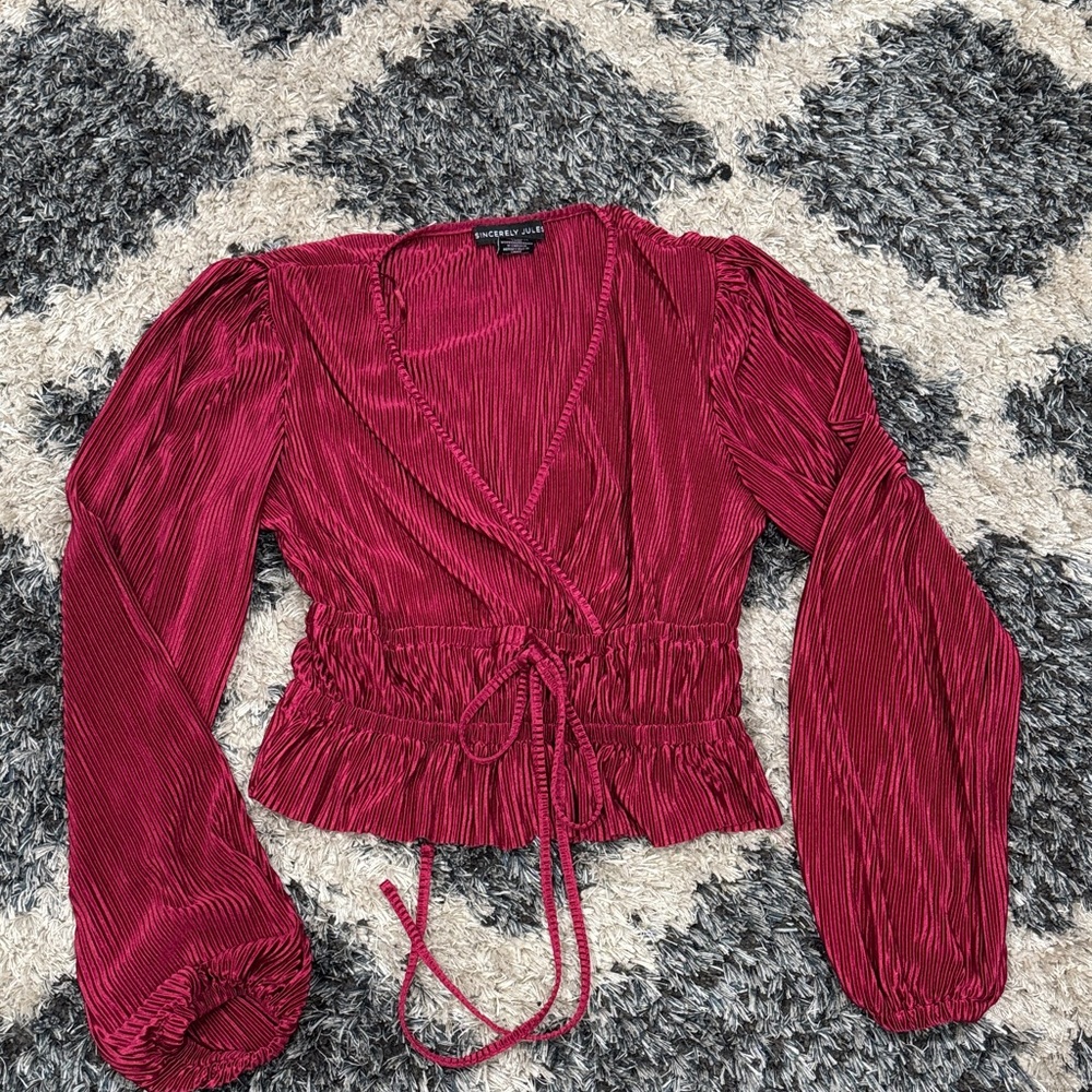 Burgundy Pleated Wrap Blouse